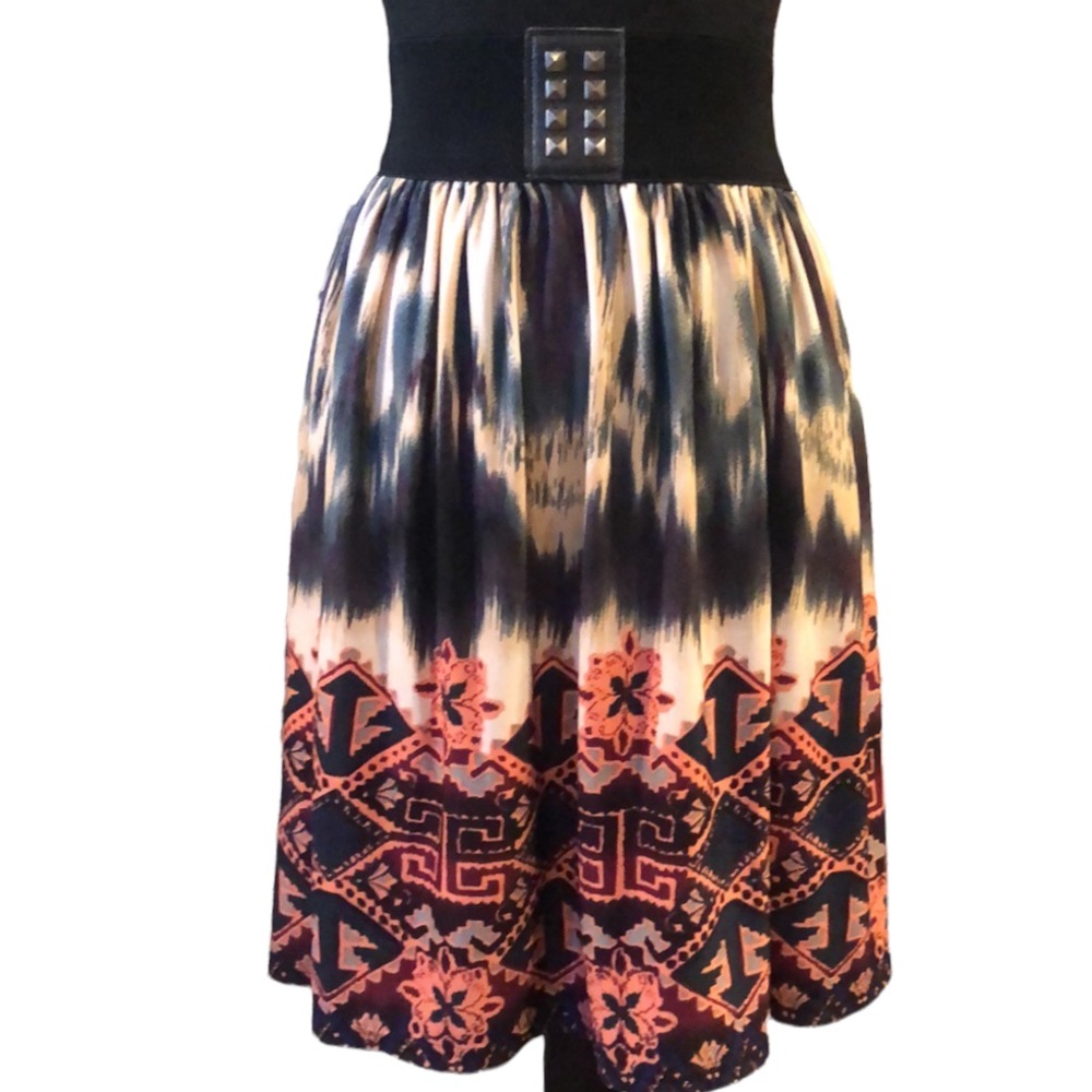 JON AND ANNA BELTED WAISTBAND TIE DYE PRINT MIDI SKIRT MULTICOLORED SIZE SMALL